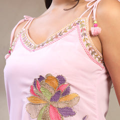 Women Pink Embroidered V-Neck Straight Kurta & Trousers With Dupatta