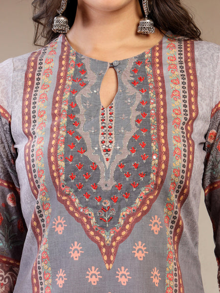 Women Printed Keyhole Neck Kurta & Trousers with Dupatta Set