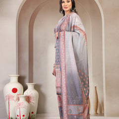 Women Printed Keyhole Neck Kurta & Trousers with Dupatta Set