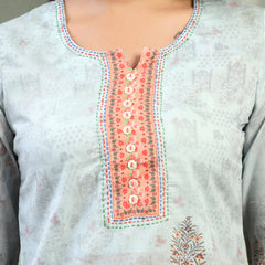 Women Turquiose Blue Printed Kurta & Trousers with Dupatta Set