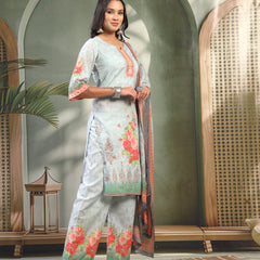 Women Turquiose Blue Printed Kurta & Trousers with Dupatta Set