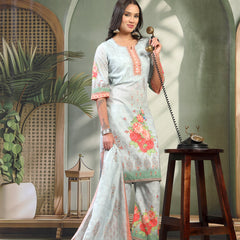 Women Turquiose Blue Printed Kurta & Trousers with Dupatta Set