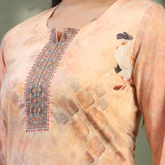 Women Peach Printed with Sequin Embroidered Kurta & Trousers with Dupatta Set