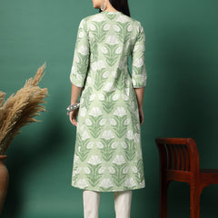Women Green Printed A-Line Kurta