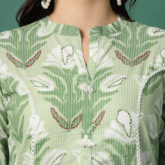 Women Green Printed A-Line Kurta