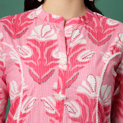Women Pink Cotton Printed A-Line Kurta