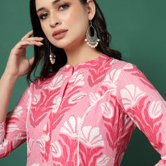 Women Pink Cotton Printed A-Line Kurta
