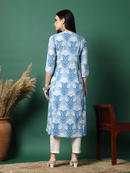 Women Blue Color Printed A-line Kurta