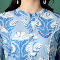 Women Blue Color Printed A-line Kurta