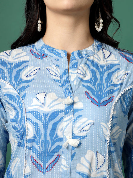 Women Blue Color Printed A-line Kurta