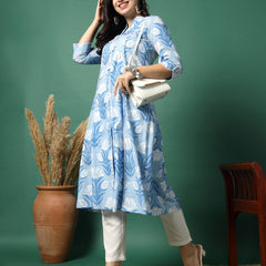 Women Blue Color Printed A-line Kurta