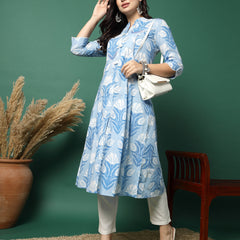 Women Blue Color Printed A-line Kurta