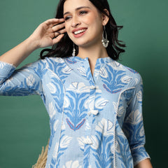 Women Blue Color Printed A-line Kurta
