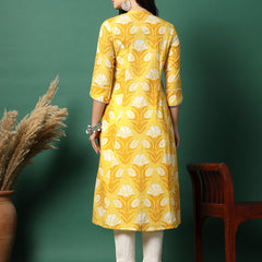 Women Yellow Printed A-Line Kurta