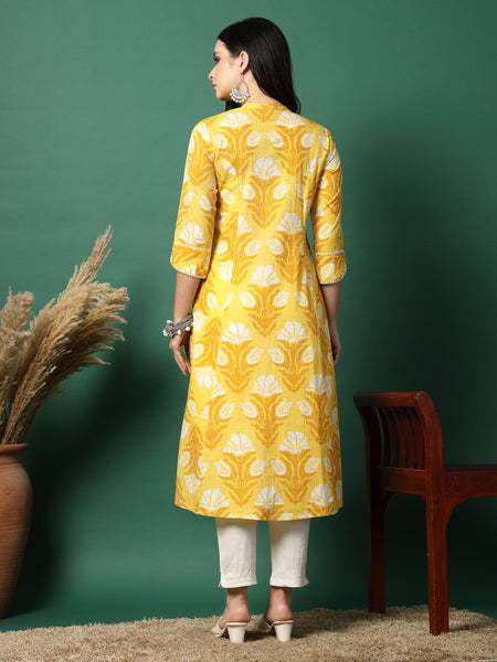 Women Yellow Printed A-Line Kurta