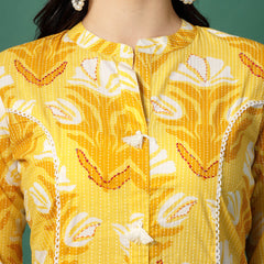 Women Yellow Printed A-Line Kurta