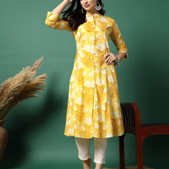 Women Yellow Printed A-Line Kurta