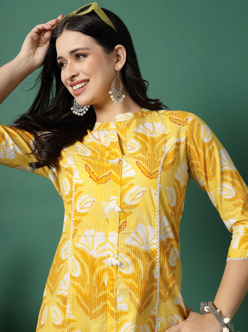 Women Yellow Printed A-Line Kurta