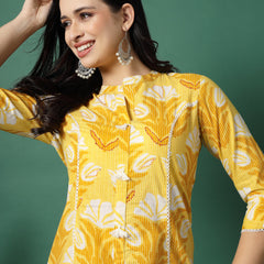 Women Yellow Printed A-Line Kurta