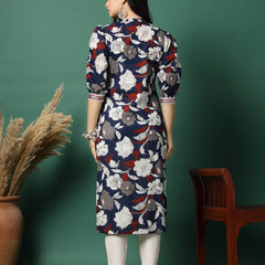 Women Blue Embroidery Printed A-line Kurta
