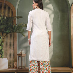 Women White Self Design Kurta Set