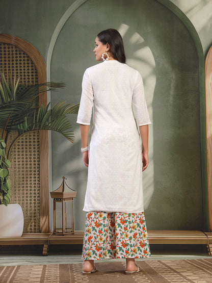 Women White Self Design Kurta Set