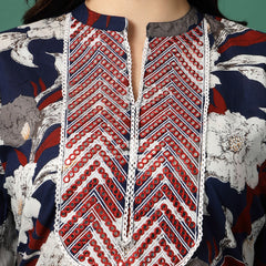 Women Blue Embroidery Printed A-line Kurta