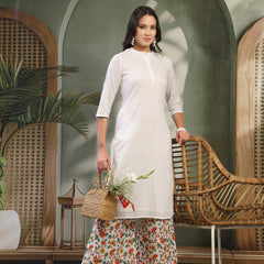Women White Self Design Kurta Set