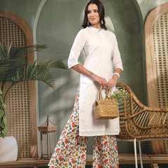 Women White Self Design Kurta Set