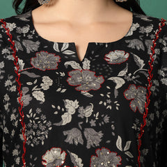 Women Navy Blue Cotton Printed A-Line Kurta