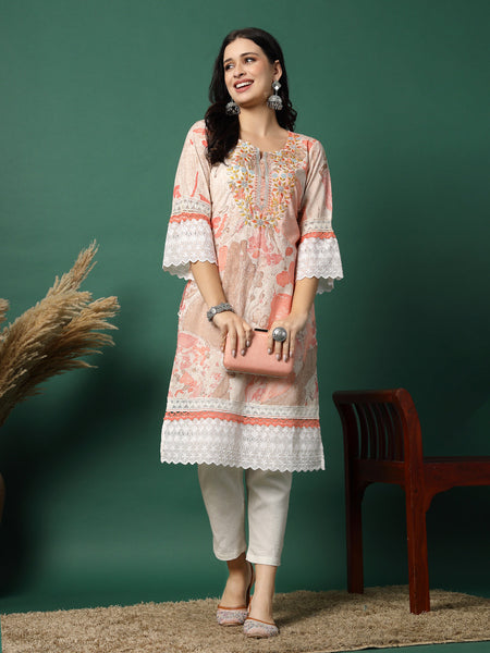 Women Multi-Color Embroidered Straight Kurta