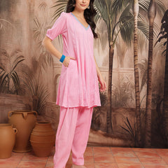 Blush Royale Embroidered Cotton Kurta Dhoti Set