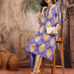 Women Blue Printed Kurta Palazzo Set