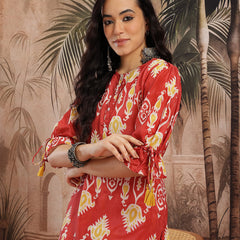 Women Rust Printed Chinnon Kurta with Palazzos
