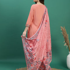 Women Peach Color Embroidered Straight Kurta Set