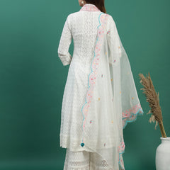 Women Floral Embroidered Sequinned V-Neck A-Line Kurta With Palazzo & Dupatta