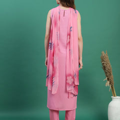 Women Pink Embroidered Sleeveless Straight Kurta Set