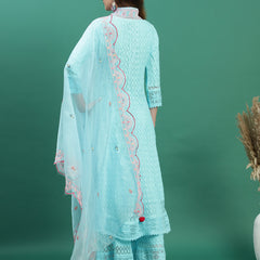 Women Turquoise Blue Embroidered Anarkali Kurta Set