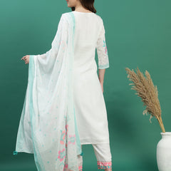 Elegant White Cotton Printed Straight Kurta