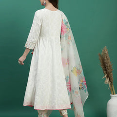 Women White Embroidered Angrakha Kurta Set