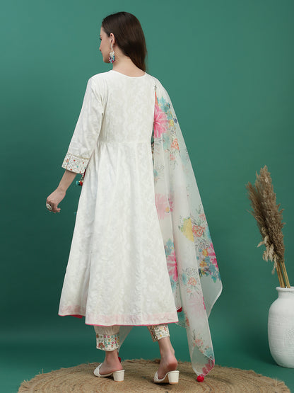 Graceful White Embroidered Angrakha Kurta