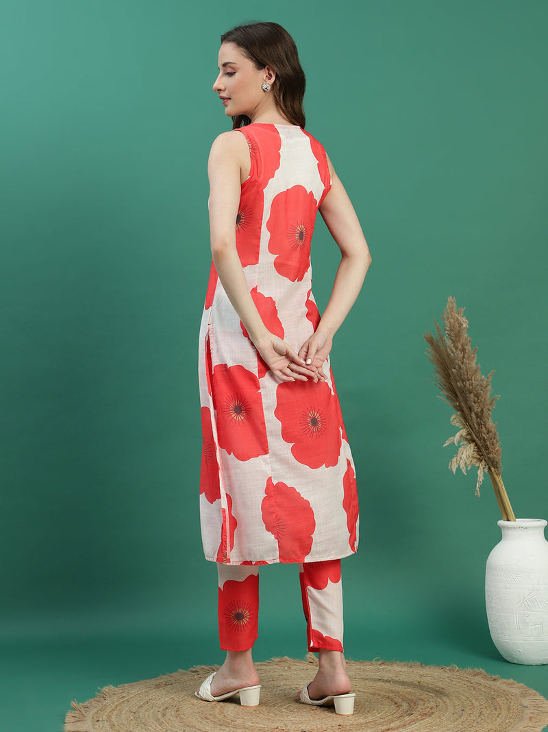 Women White Embroidered Sleeveless A-Line Kurta Set