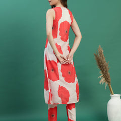 Women White Embroidered Sleeveless A-Line Kurta Set