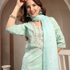 Women Green Pure Cotton Kurta Sets