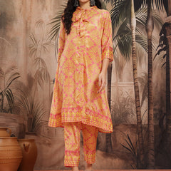 Women Yellow Floral Printed Chinnon Kurta with Palazzos