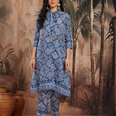 Women Blue Printed Kurta Palazzo Set
