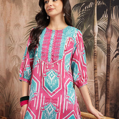 Women Pink Printed Kurta Palazzo Set
