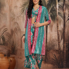 Women Green Printed Top Palazzo Set