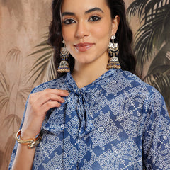 Women Blue Printed Kurta Palazzo Set