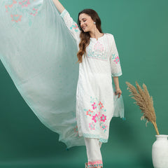 Elegant White Cotton Printed Straight Kurta